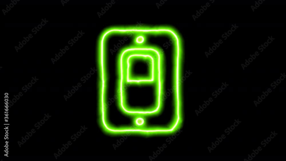 The appearance of the green neon symbol light switch on. Flicker, In - Out. Alpha channel Premultiplied - Matted with color black The appearance of the green neon symbol light switch on. Flicker, In - Out. Alpha channel Premultiplied - Matted with color black