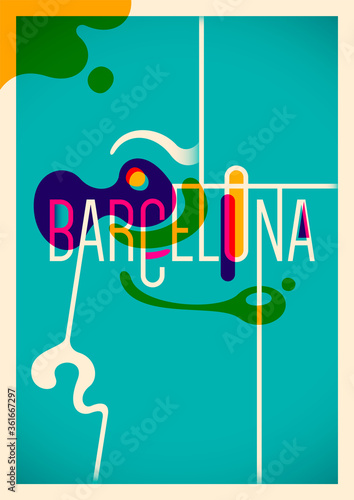 Barcelona typographic poster in abstract colorful design. Vector illustration.