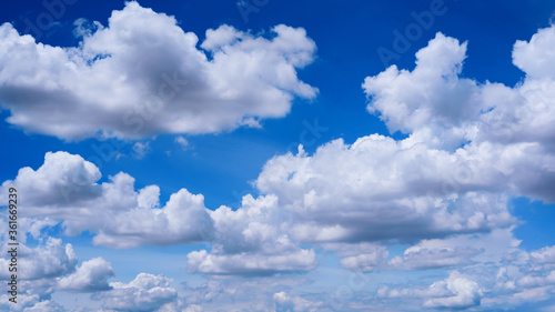 Blue sky with white clouds in a day  Summer season  Nature background