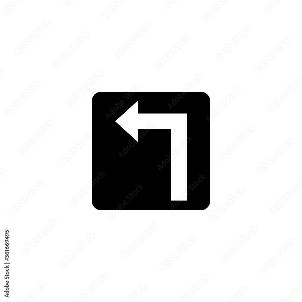 Left intersection vector icon in black flat glyph, filled style isolated on white background Left intersection vector icon in black flat glyph, filled style isolated on white background