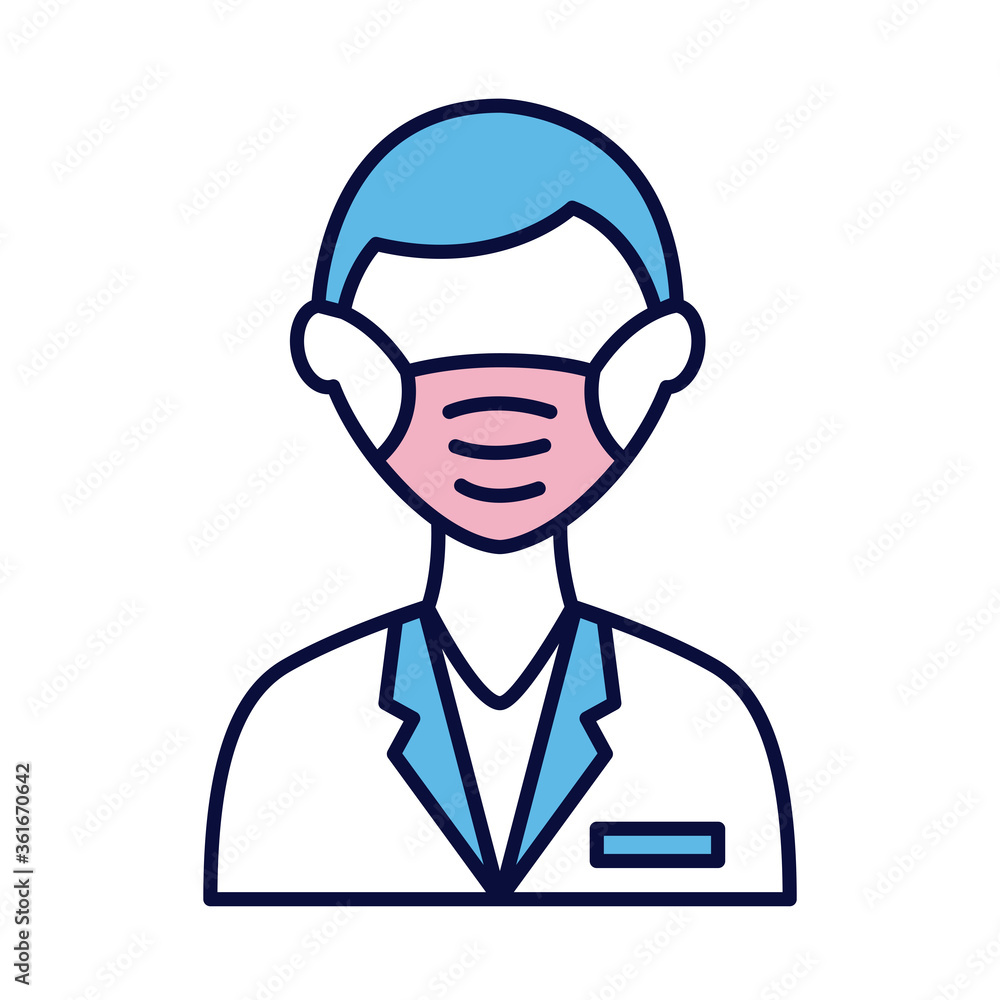 male doctor wearing medical mask line and fill style icon