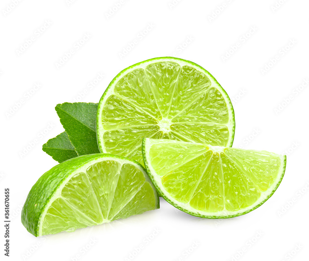 Obraz Lime. Fresh fruit with leaf isolated on white background.