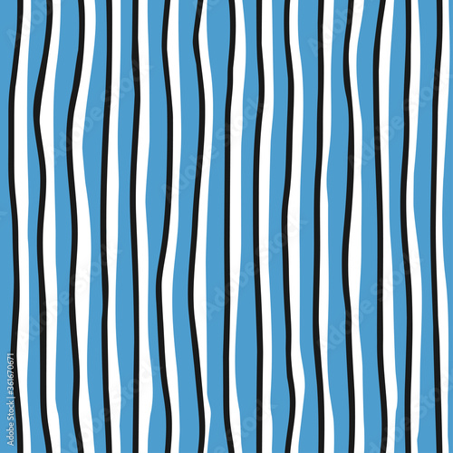 Hand drawn blue and dark stripes texture on blue background. Vector abstract background with lines. Vertical stripes seamless pattern.