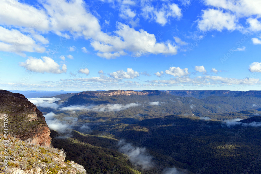 A view into the Jamison Valley at Wentworth Falls in the Blue Mountains west of Sydney, Australia
