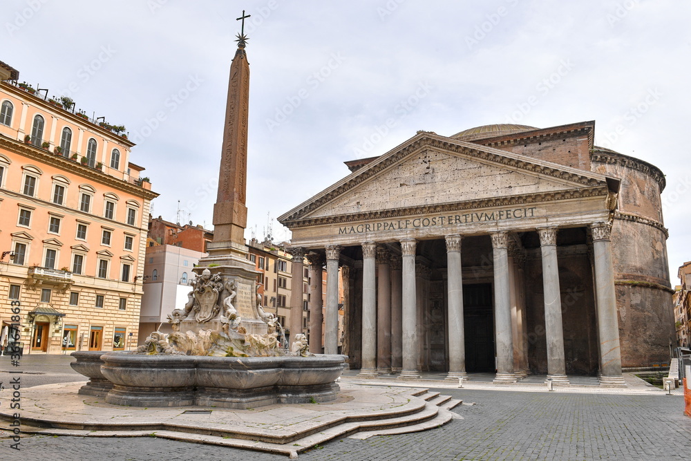 Rome May 1st 2020: Pantheon square deserted. few pedestrians due to lockdown 