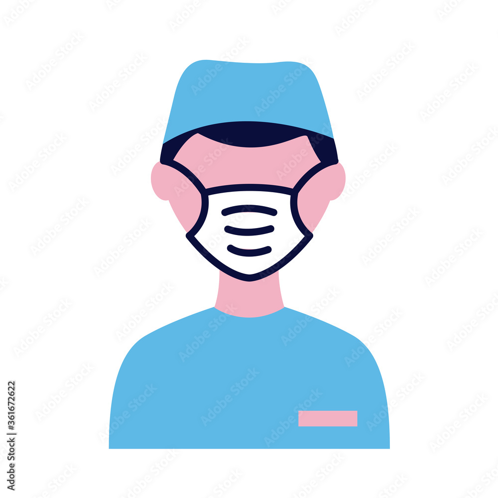 male doctor wearing medical mask flat style icon