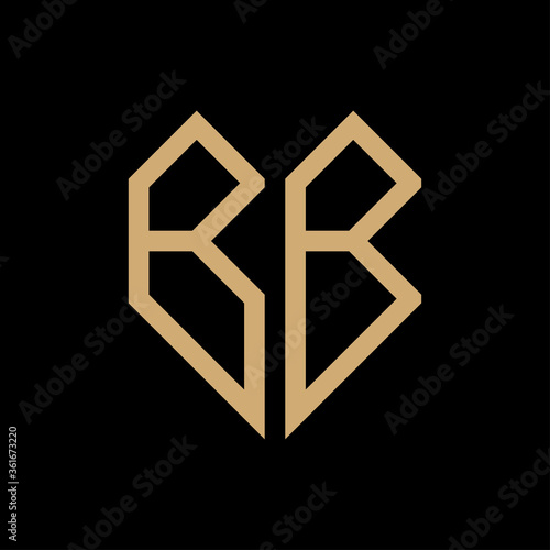 Initial letter bb heart geometric logo vector black background