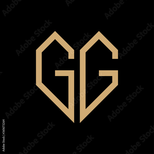 Initial letter gg heart geometric logo vector black background