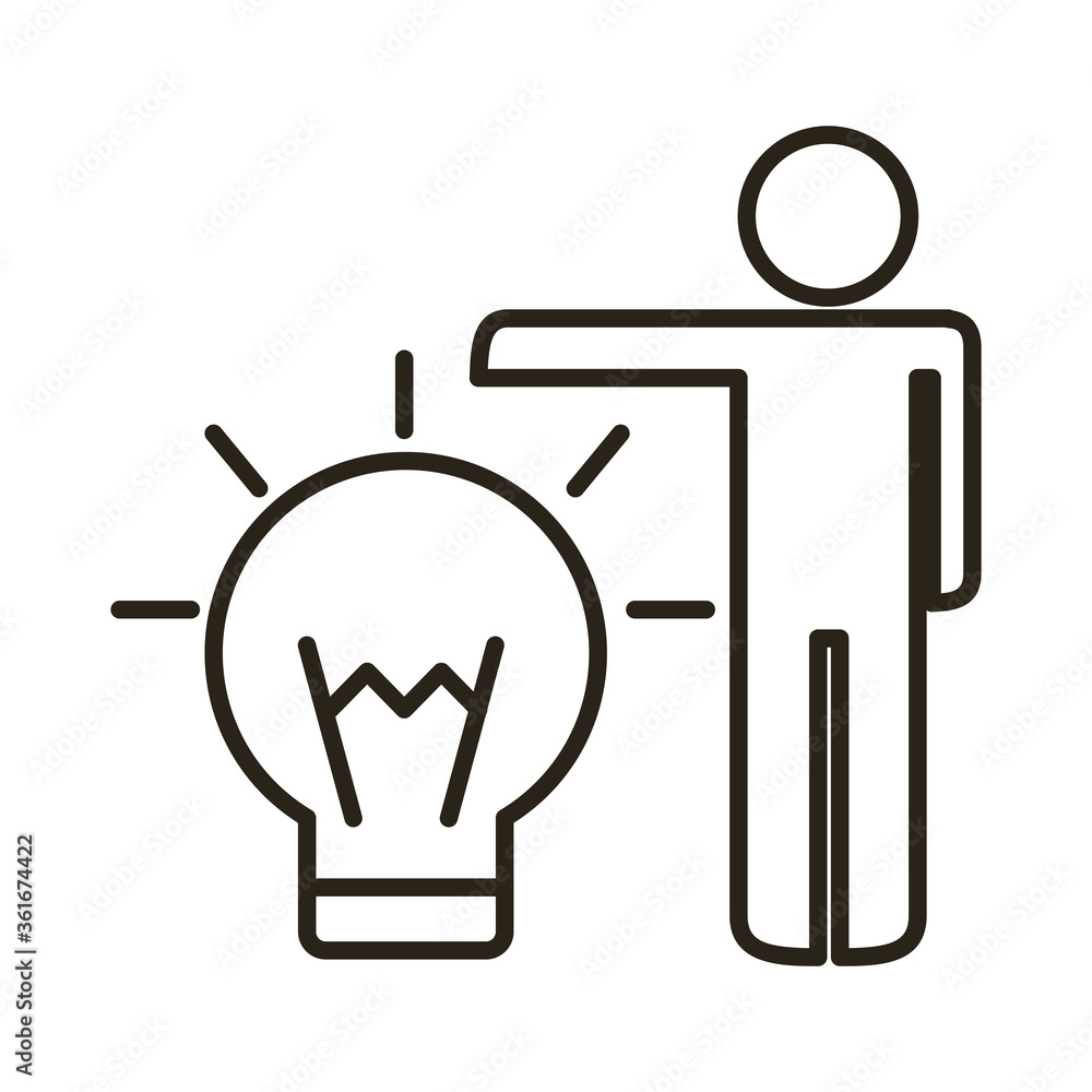 businessman figure with bulb line style icon businessman figure with bulb line style icon