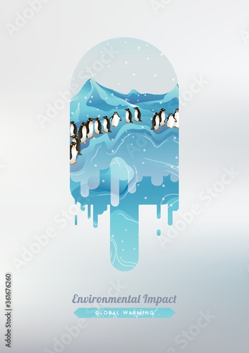 Double exposure of ice cream and penguins