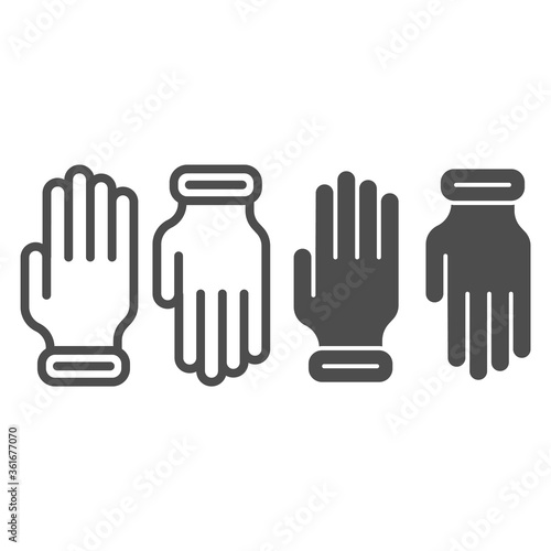 Beekeeper Gloves line and solid icon, beekeeping concept, pair of gloves sign on white background, beekeeper professional clothing icon in outline style for mobile and web design. Vector graphics.