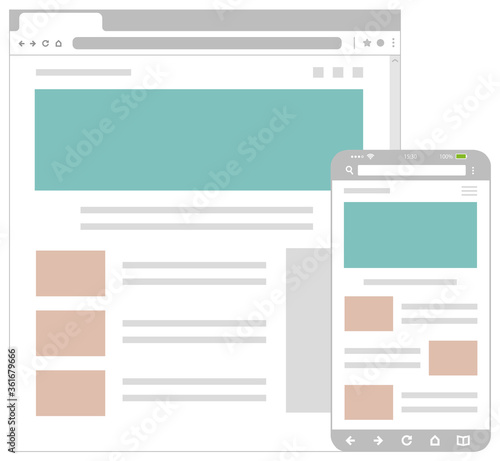 Web pages wireframe layout illustration / Web design template for PC browser , smartphone.