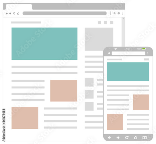 Web pages wireframe layout illustration / Web design template for PC browser , smartphone.