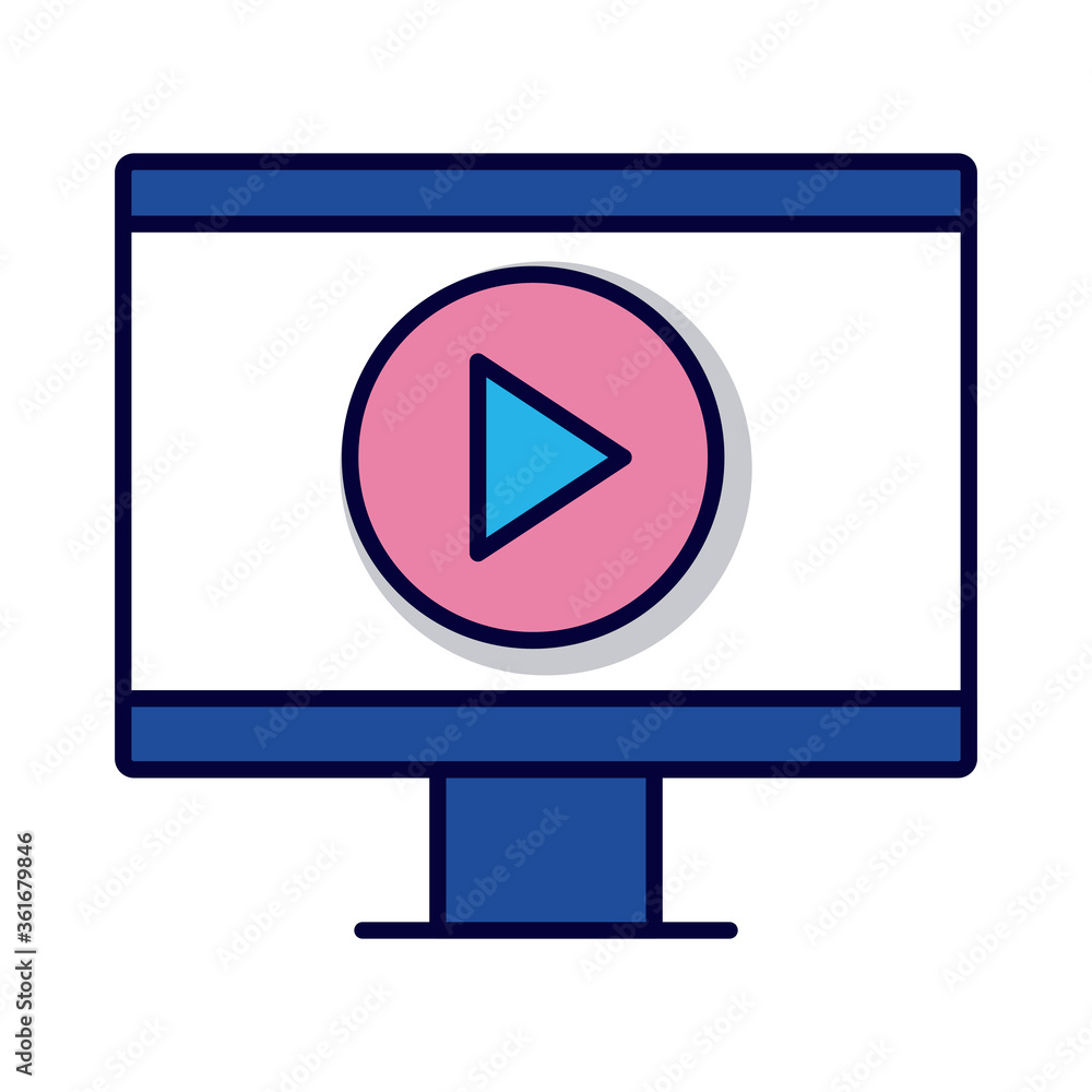 desktop with play button online education line style desktop with play button online education line style