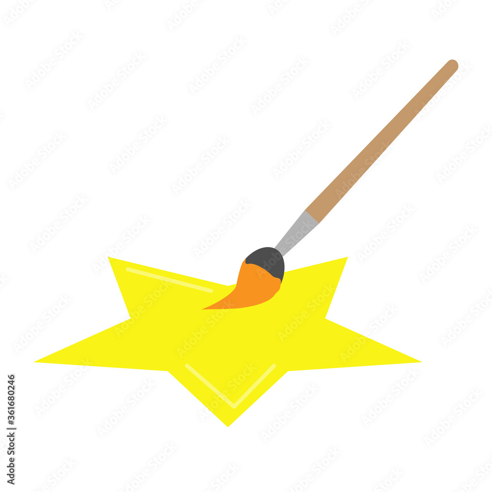 paintbrush and stain of paint icon on white background. paintbrush and star sign. flat style. paintbrush and stain of paint icon on white background. paintbrush and star sign. flat style.