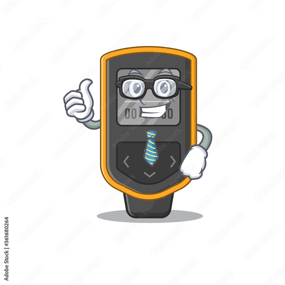 cartoon mascot style of dive computer Businessman with glasses and tie