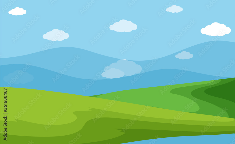 Empty nature scenes with green meadow and blank blue sky Empty nature scenes with green meadow and blank blue sky
