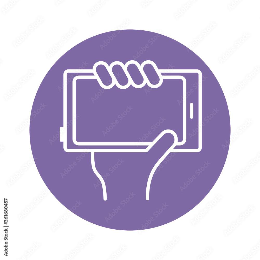 hand using tablet device block style icon hand using tablet device block style icon