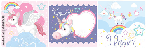 Set of cute unicorn or pegasus in pastel color
