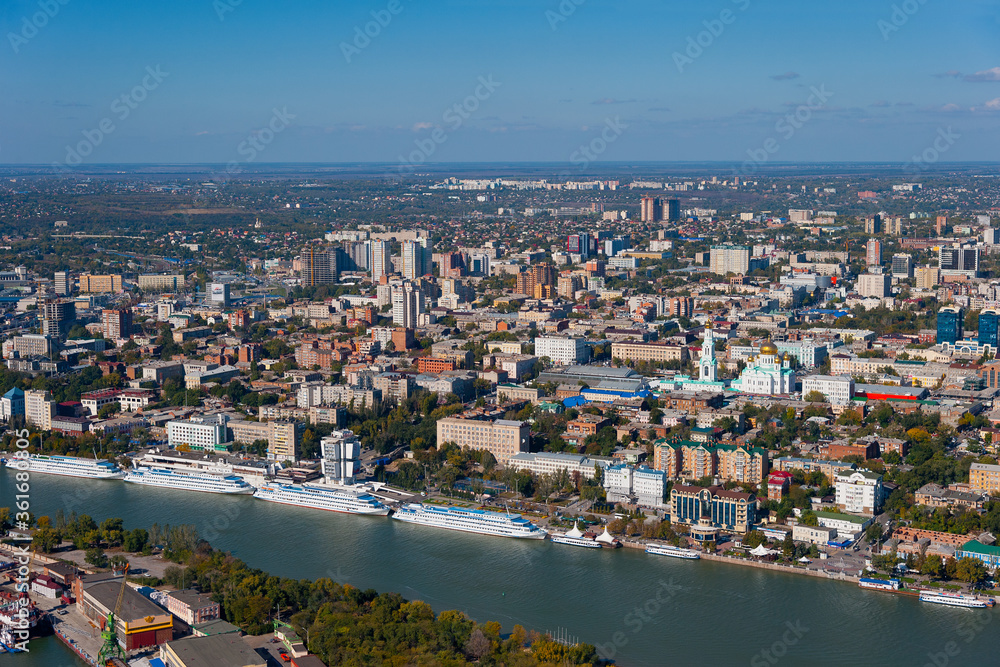 View of Rostov-on-Don and the Don river from the plane. 