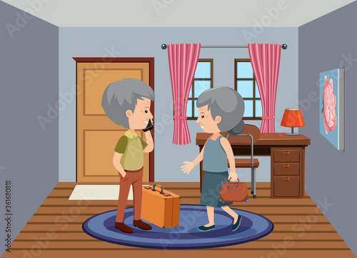 Background scene with old people staying at home