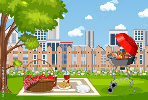 Background scene with BBQ in the park
