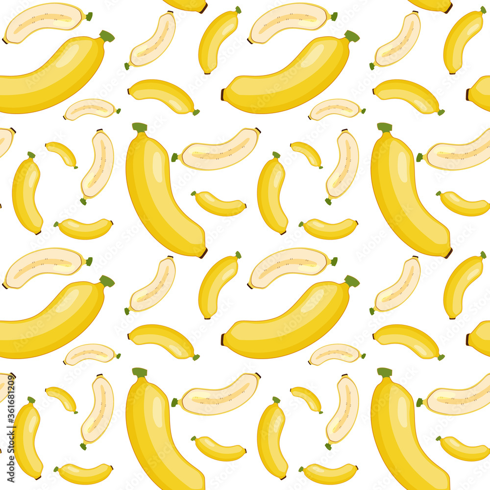 Banana seamless pattern on white background