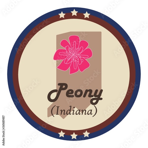Indiana state with peony flower