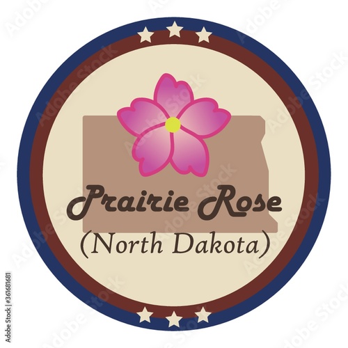 North dakota state with prairie rose flower