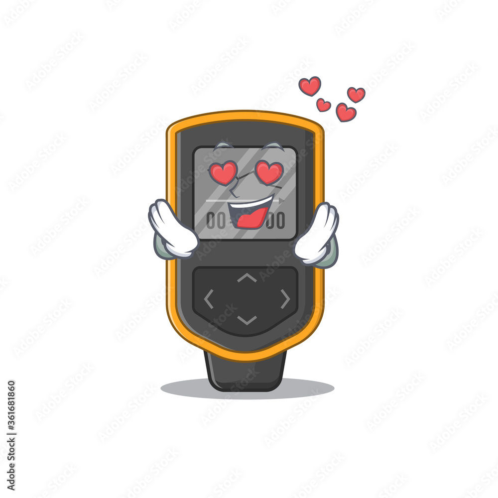 A passionate dive computer cartoon mascot concept has a falling in love eyes A passionate dive computer cartoon mascot concept has a falling in love eyes