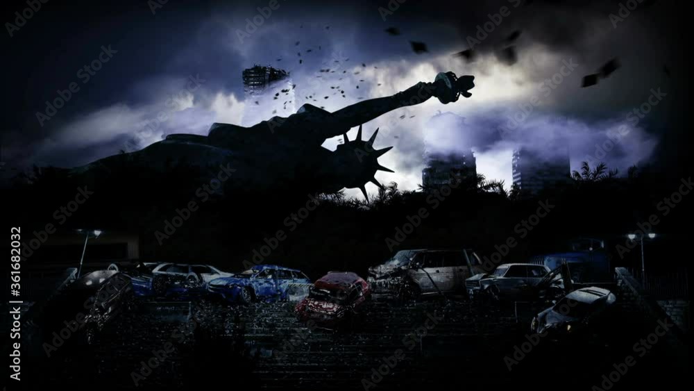 Apocalypse USA,. Aerial View of the destroyed city. Apocalypse concept ...
