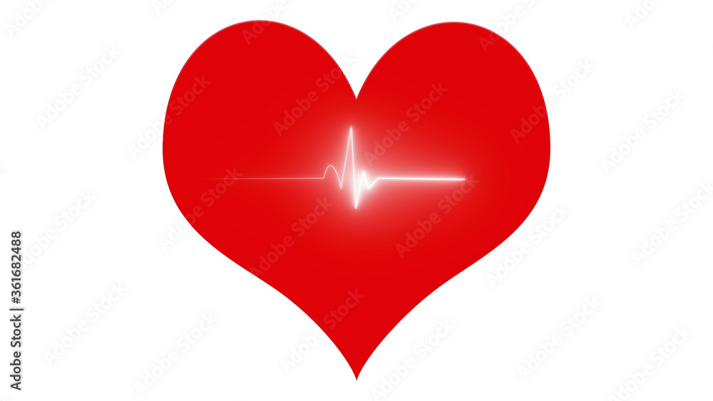 Red heart and heart pulse graph On a white background
