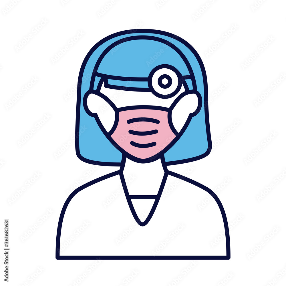 female doctor wearing medical mask and lantern line and fill style icon