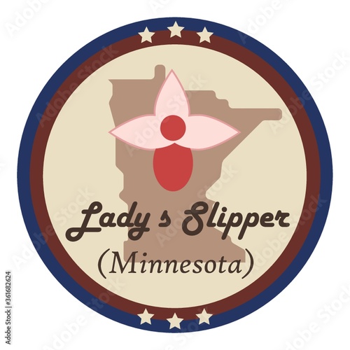 Minnesota state with ladys slipper flower