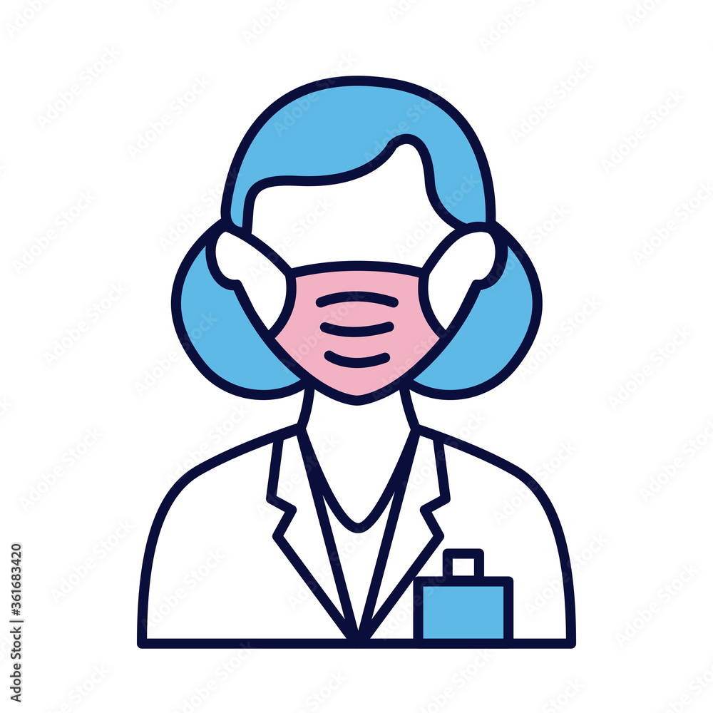 female wearing medical mask line and fill style icon