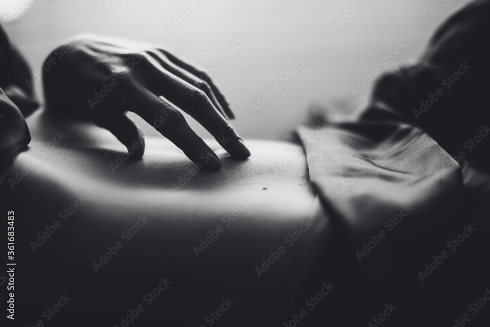 Black and white image of a girl's hands Black and white image of a girl's hands