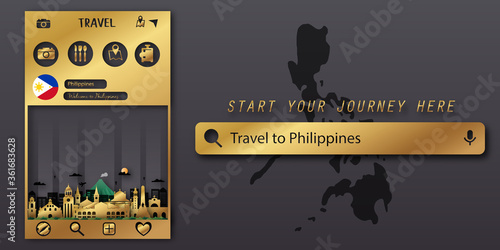 Philippines Travel postcard  poster  tour advertising of world famous landmarks. Vectors illustrations
