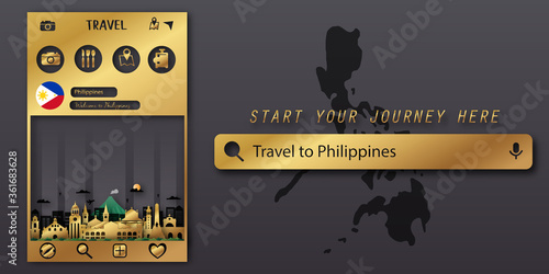 Philippines Travel postcard, poster, tour advertising of world famous landmarks. Vectors illustrations