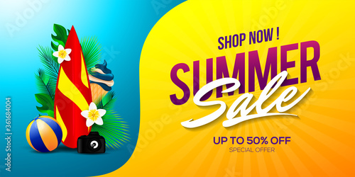 Summer Sale Discount with element in the beach