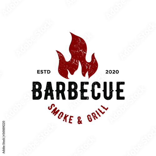 Vintage Retro Rustic BBQ Grill, Barbecue, Barbeque Label Stamp Logo design vector