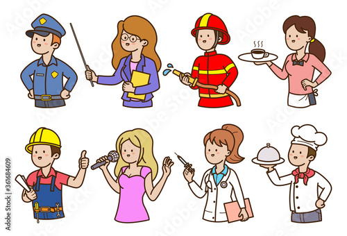 Cartoon people profession in doodle style illustration