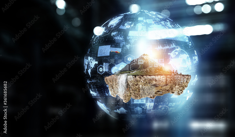 Fototapeta premium Landscape with mountain floating inside sphere