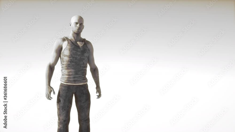 Emotions - anger, rage, fury. Fictional character, 3D render. Bald man kneads his neck. Seamless looping Emotions - anger, rage, fury. Fictional character, 3D render. Bald man kneads his neck. Seamless looping