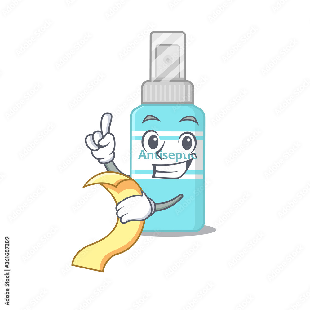 Antiseptic mascot character style with food and beverage menu on his hand