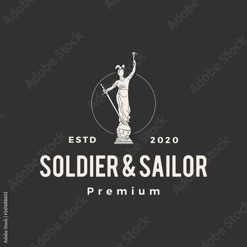 soldier and sailor statue hipster vintage logo vector icon illustration