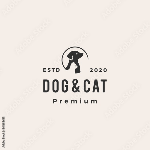 dog cat pet hipster vintage logo vector icon illustration