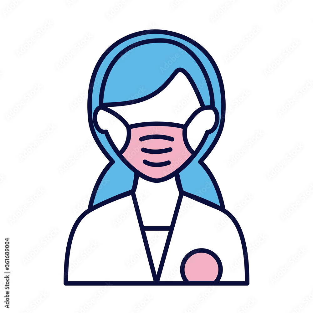 female wearing medical mask line and fill style icon