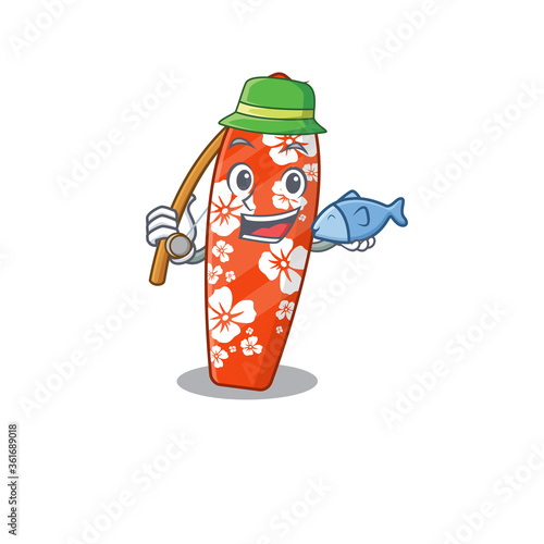 Cartoon design style of surfboard ready goes to fishing