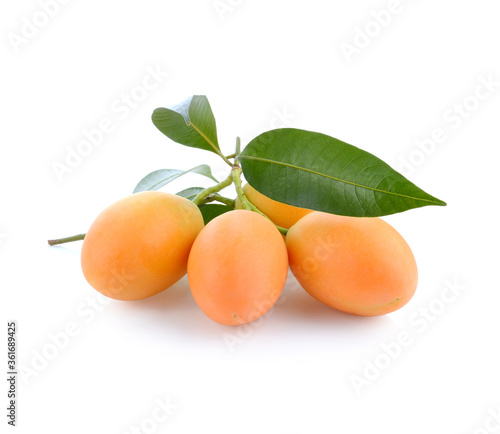 Marian plum, Plum mango, Maprang Fruit isolated on white background. Fruit of Thailand