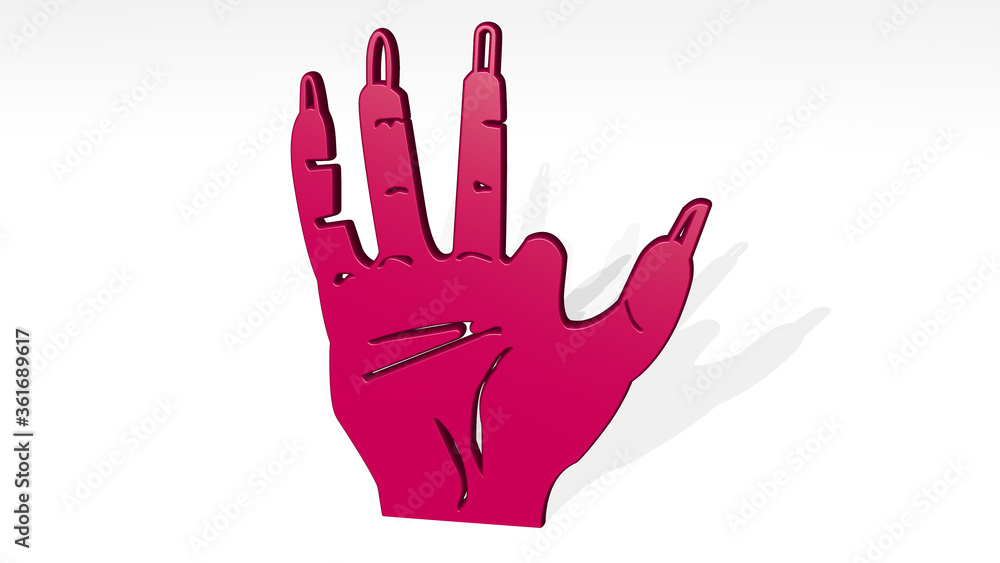 EVIL HAND LOSING A FINGER made by 3D illustration of a shiny metallic sculpture on a wall with light background. halloween and black EVIL HAND LOSING A FINGER made by 3D illustration of a shiny metallic sculpture on a wall with light background. halloween and black